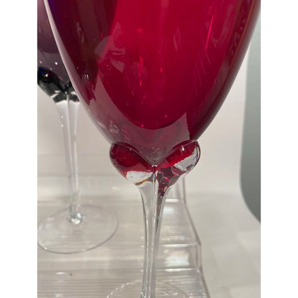 Tall Set 3 Handblown Crystal Wine Glasses/Cobalt Blue, Ruby Red, Purple Grape/ - Picture 5 of 6